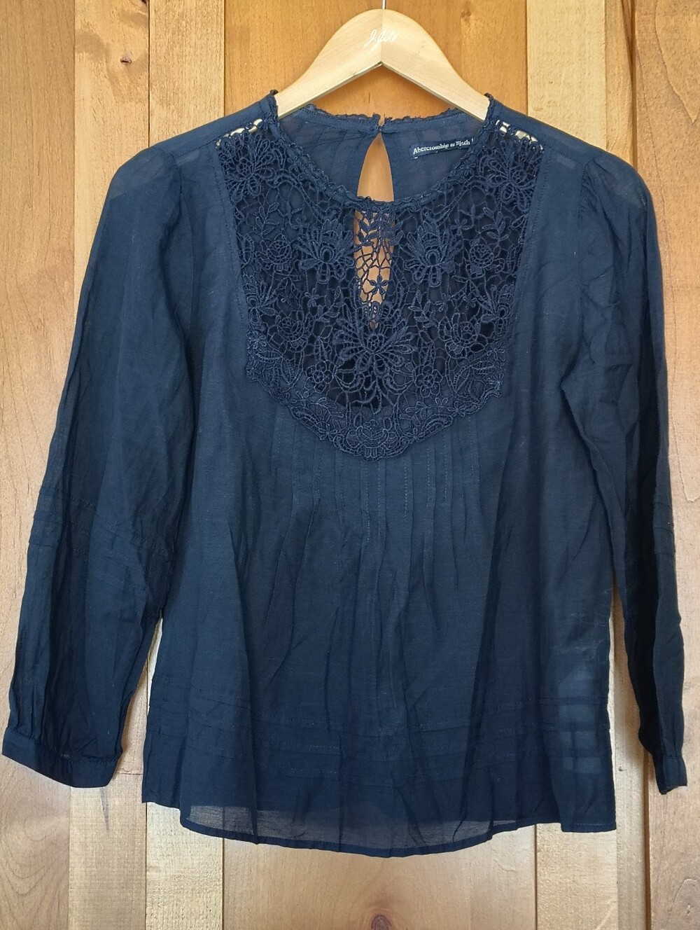 Abercrombie & Fitch Navy Lace Yoke Long-Sleeve Blouse XS